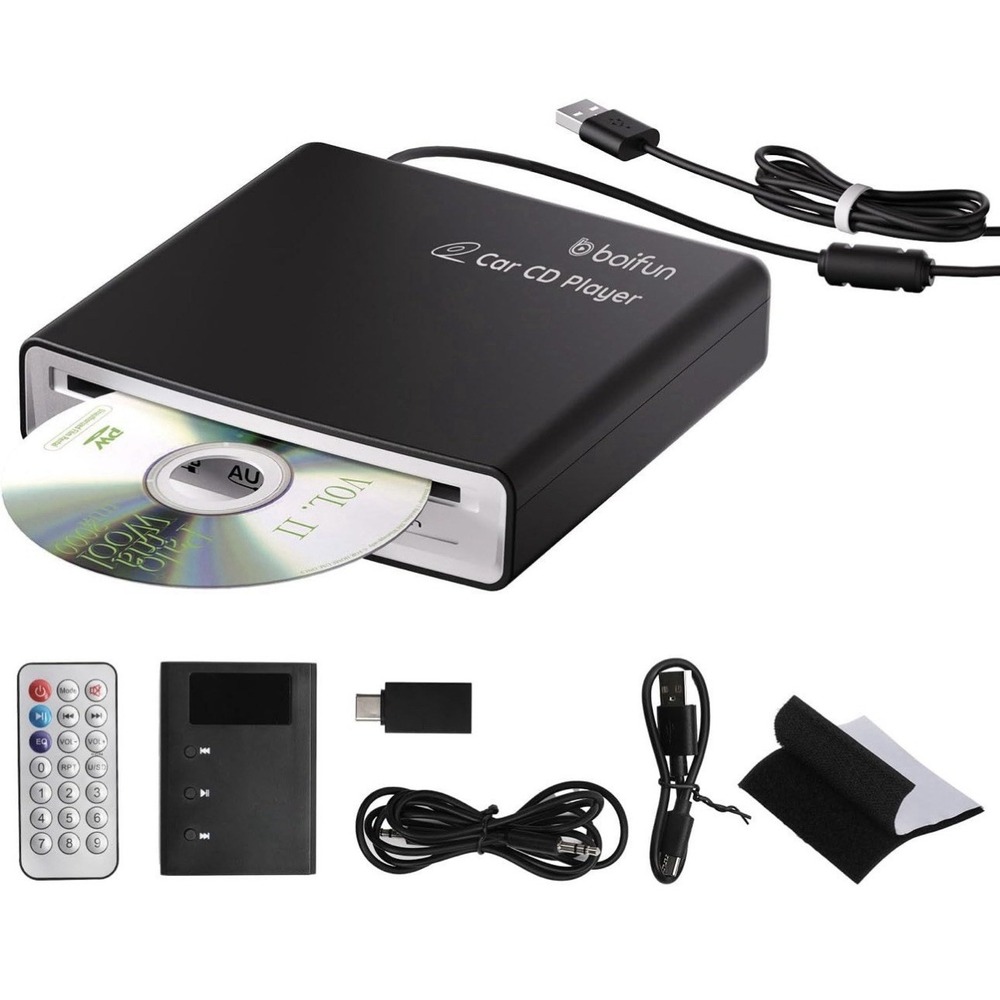 Boifun Portable Car CD Player External USB Plug & Play Anti-Skip Remote